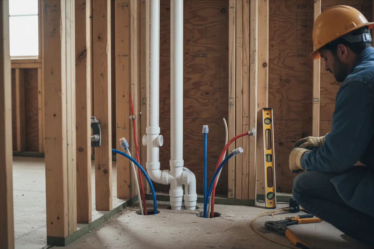 Drain and supply rough-in during Leak Detection in Enid